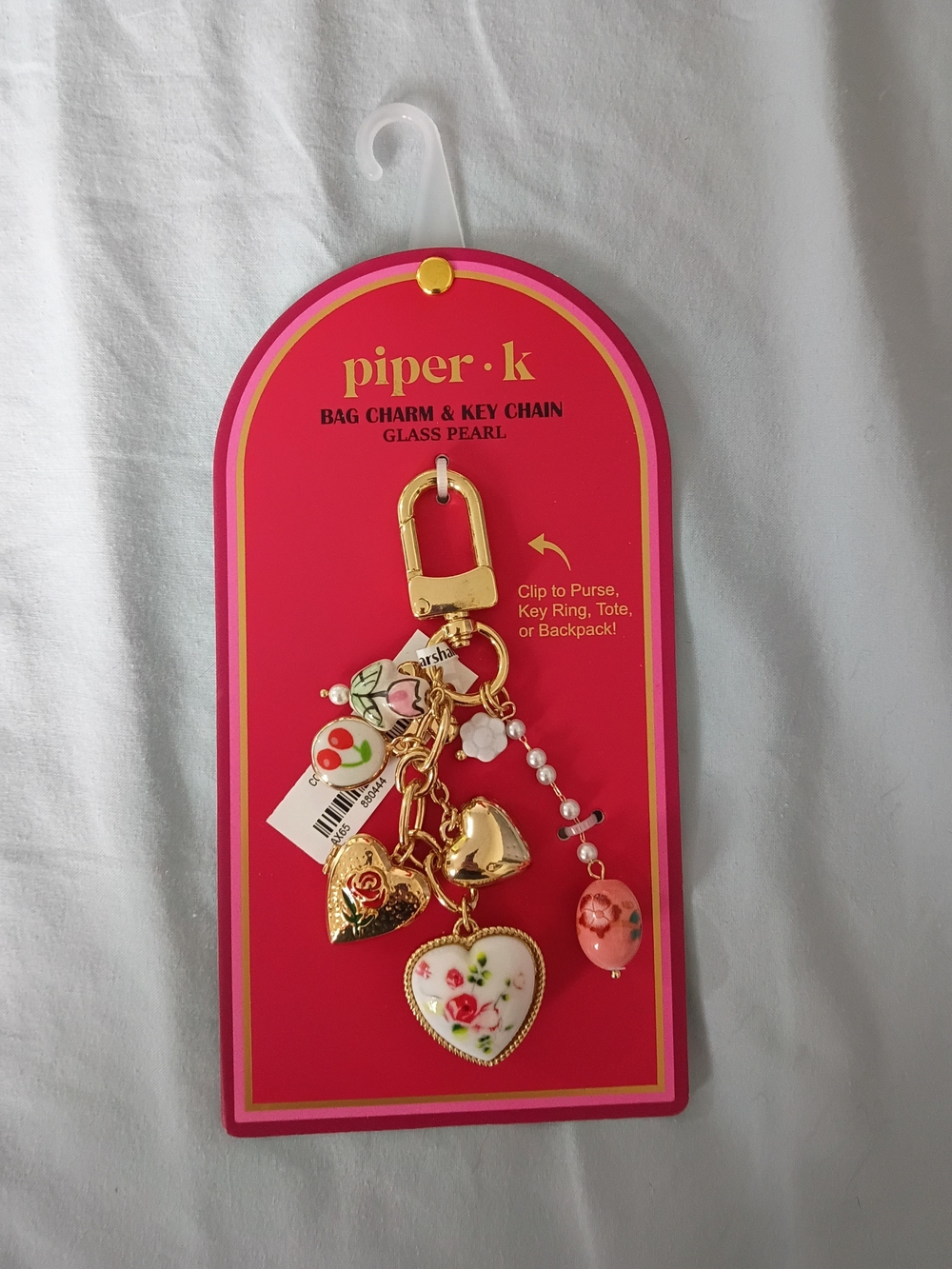 Piper Gold-Tone Floral Heart & Pearl Key Chain with Pink Accents